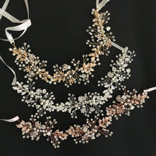 Load image into Gallery viewer, Women&#39;s Handmade Vintage Gold Crystal and Pearls Headpiece
