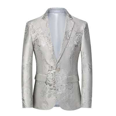 Men's Single Breasted Flower Embroidery Men Blazer