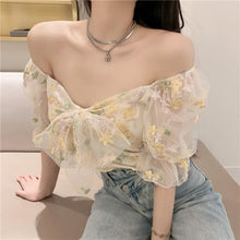 Load image into Gallery viewer, Women&#39;s Floral Dress Women Sexy Puff Sleeve Lace Chiffon Dress
