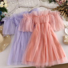 Load image into Gallery viewer, Women&#39;s Sweet Fairy Off Shoulders Gauze Spliced Ruffles Dress
