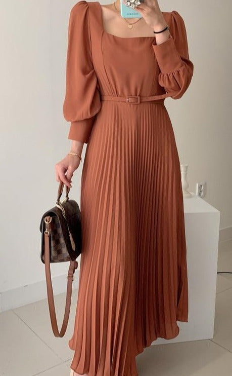 Women's High Waist Pleated Dress