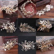 Load image into Gallery viewer, Women&#39;s Gold Color Crystal Simulated Pearl Hair Comb
